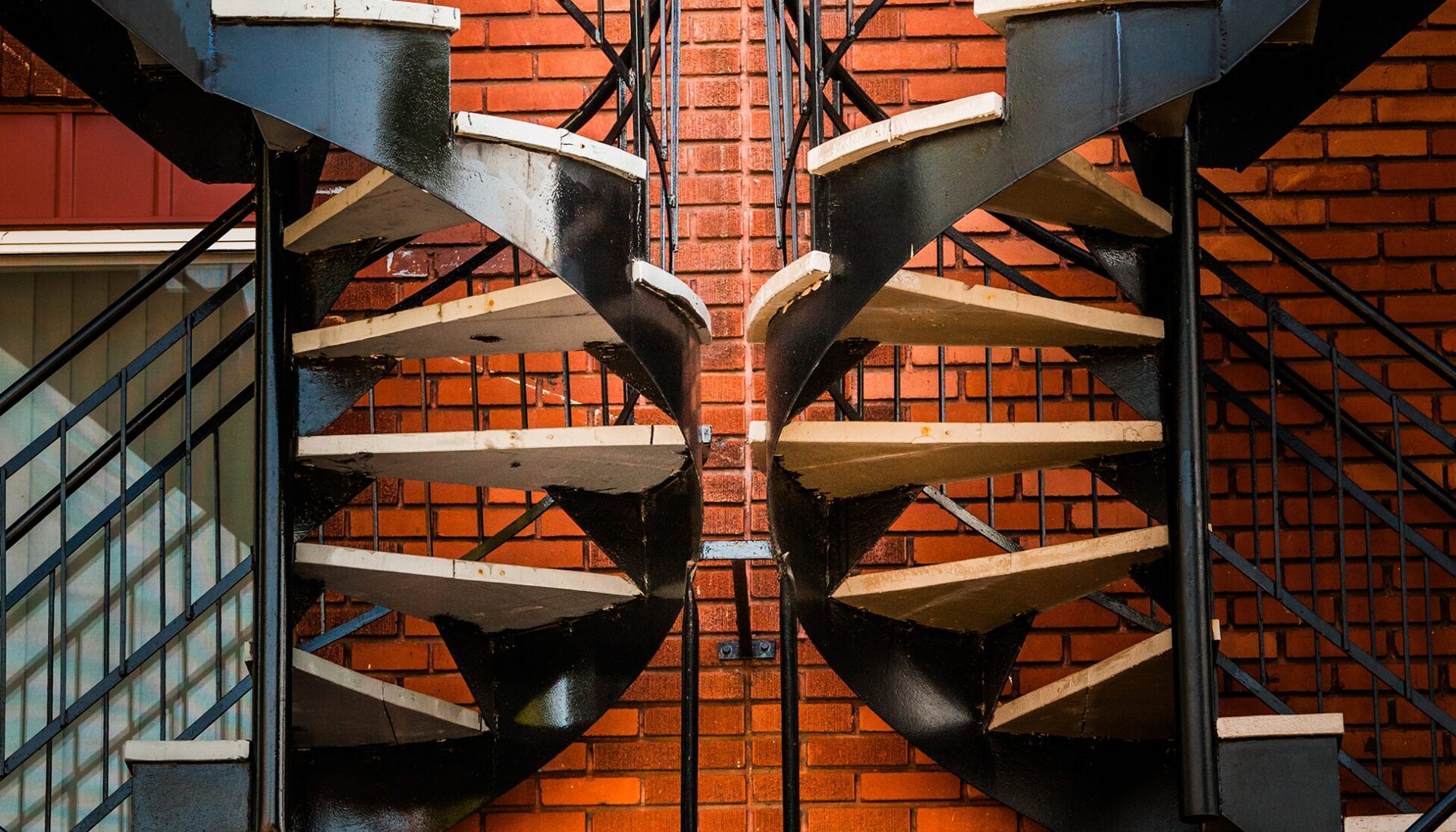 two facing spiral staircases