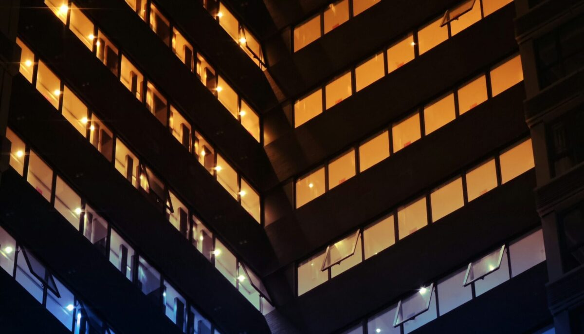 lights in an office building at night