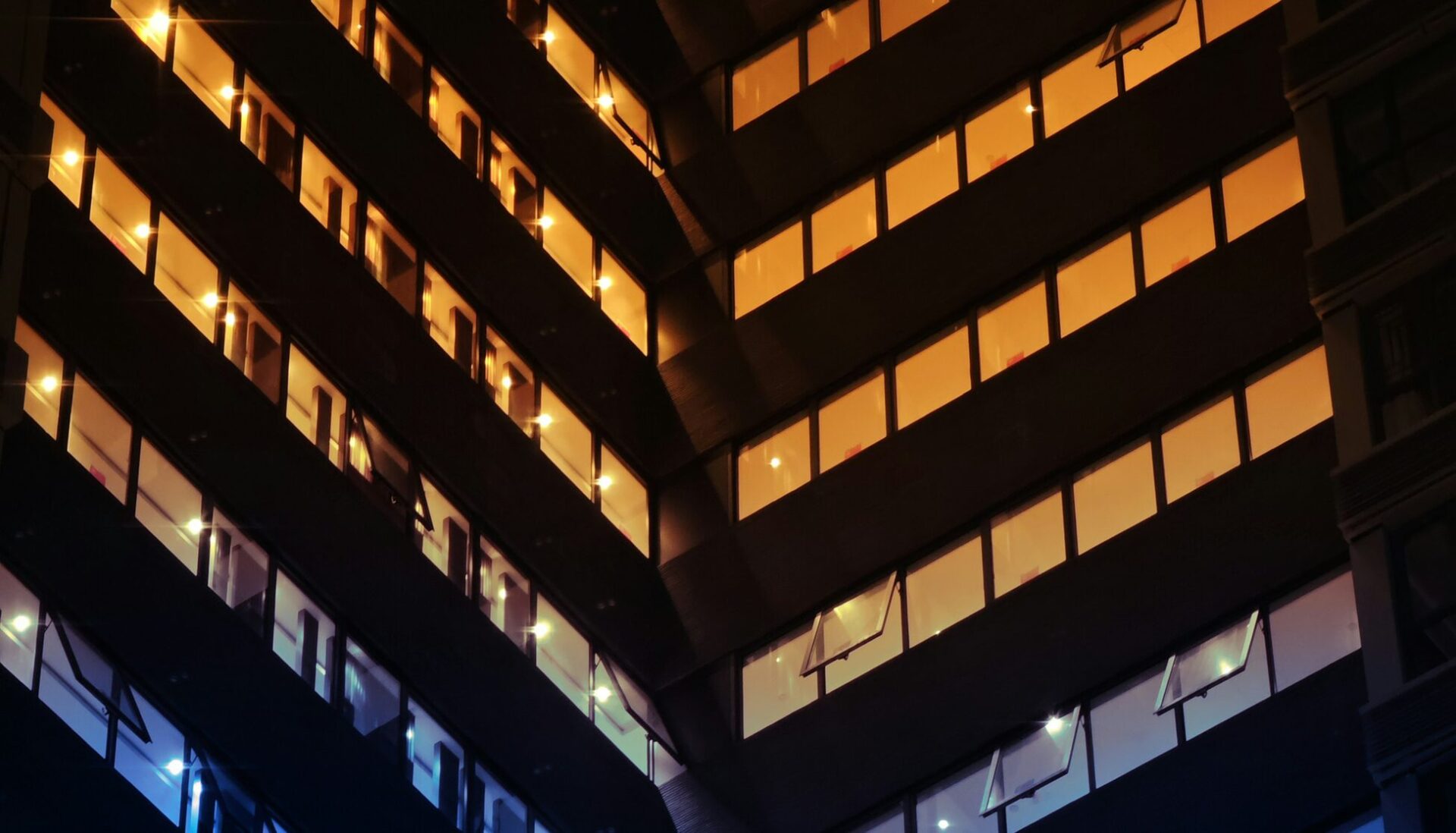 lights in an office building at night