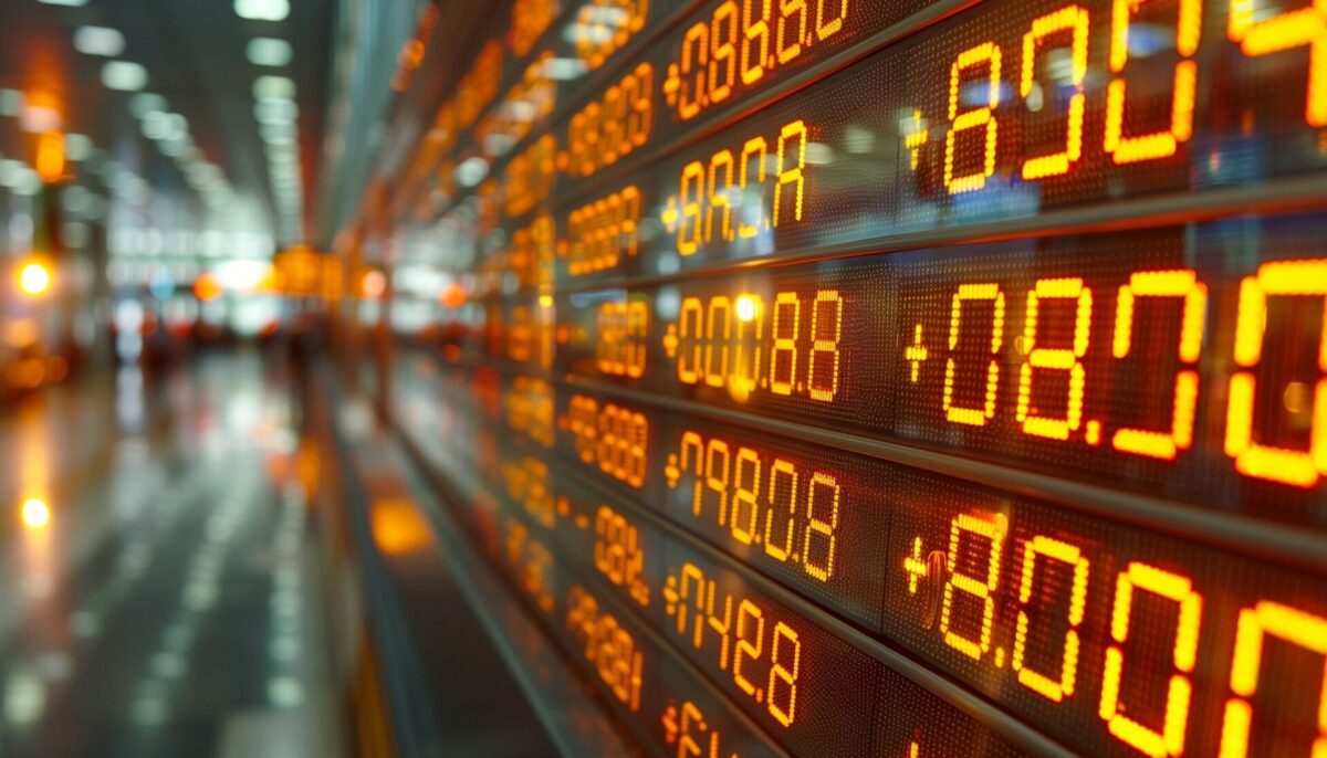Digital board showing stock prices