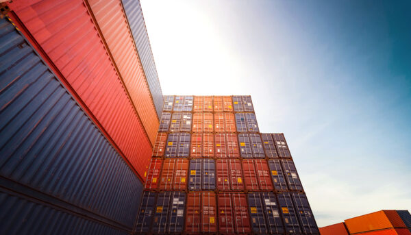 stack of shipping containers.
