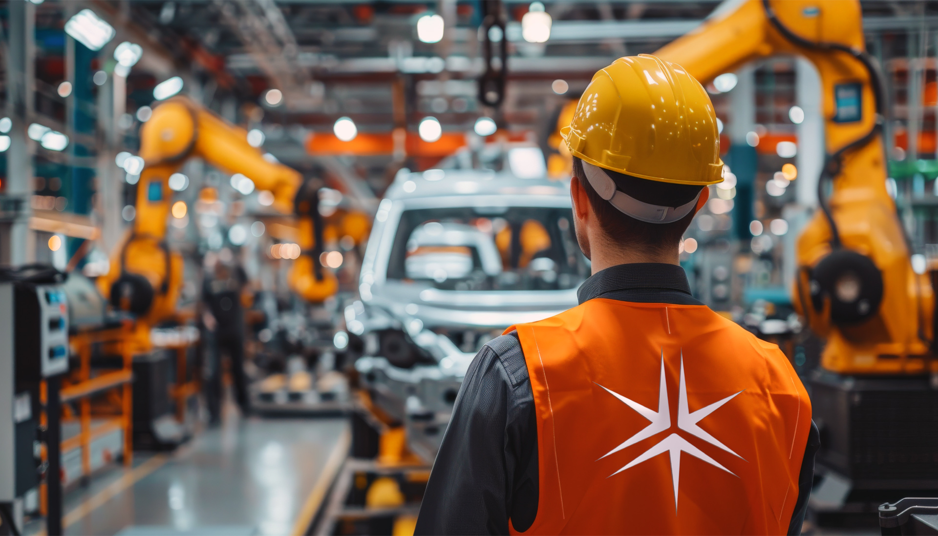Worker on a car manufacturing assembly line