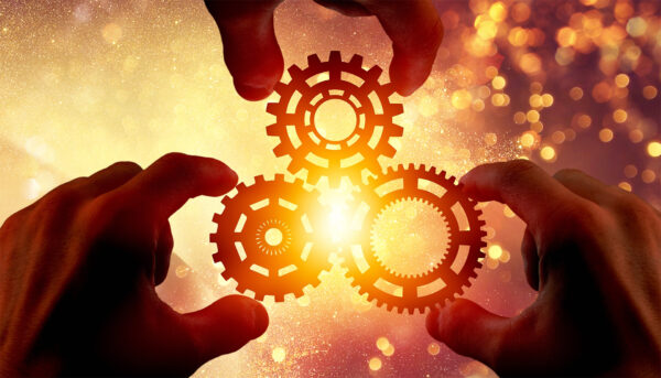hands holding three gear wheels
