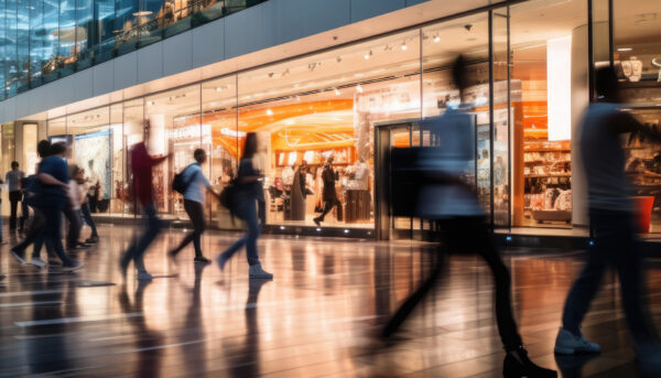 blurred people walking in a mall