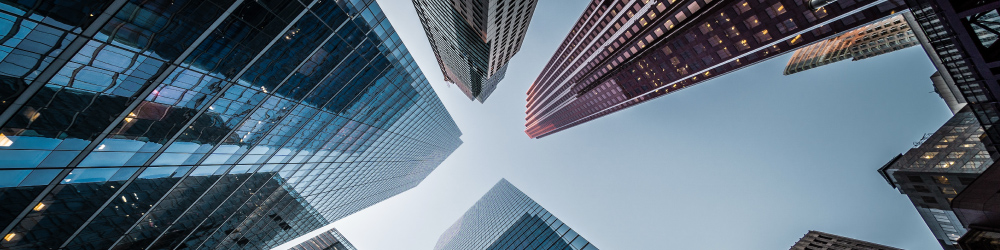 Looking up at the office towers in Toronto's Financial District.
