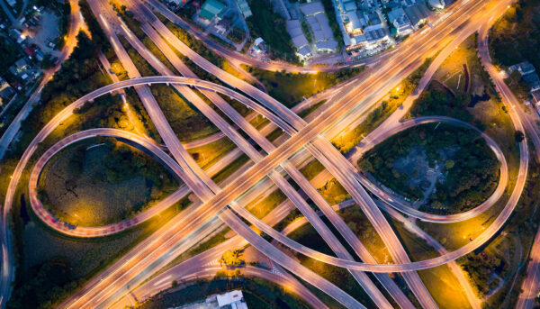 intersection of highways with overpasses and ramps