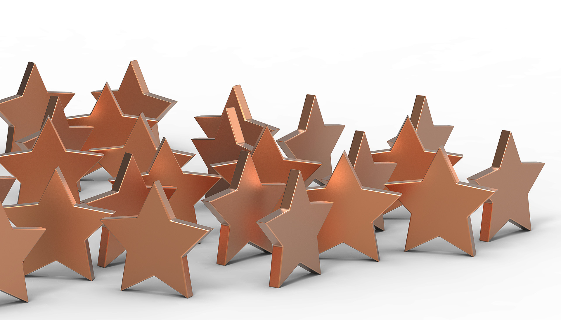 Group of copper stars isolated on white background