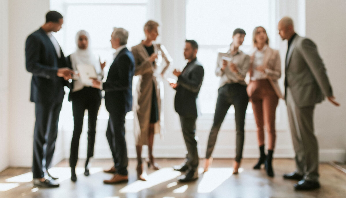 group of business people in the office lobby