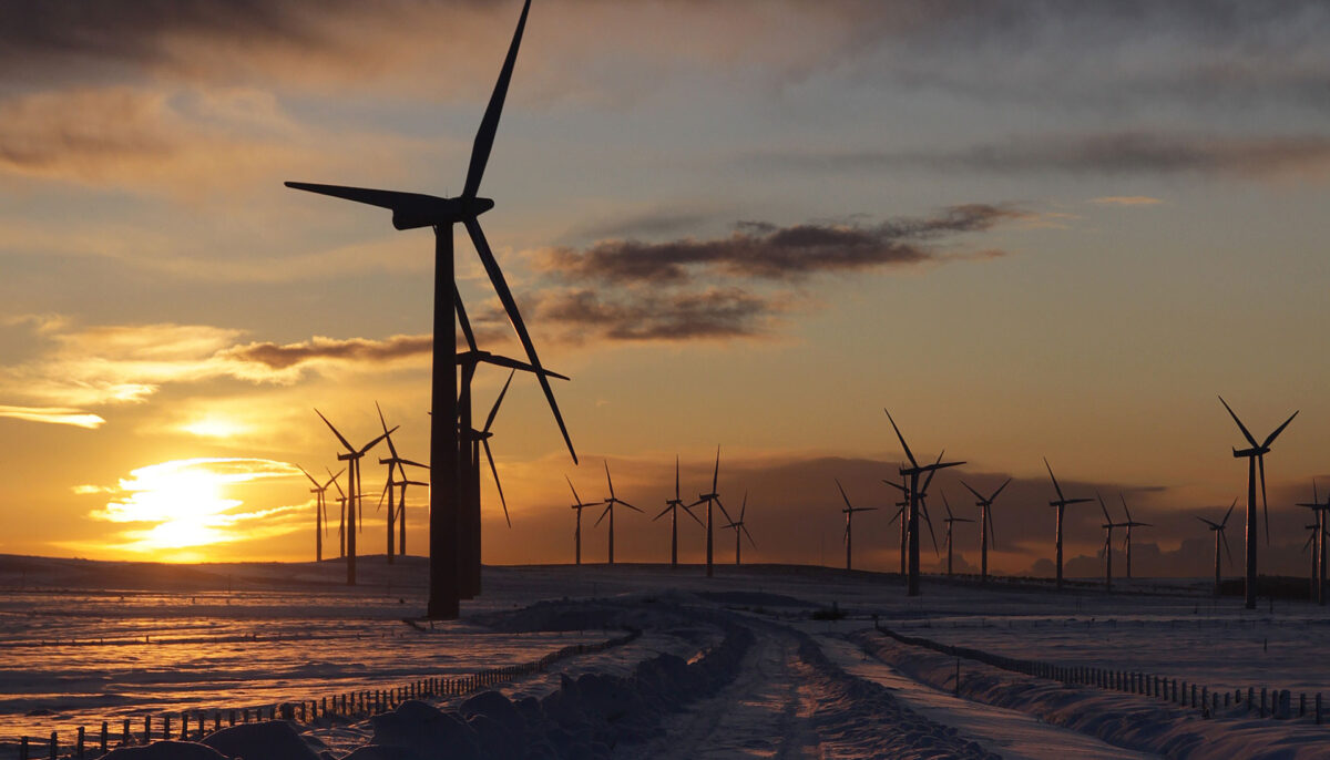 wind turbines at sunrise