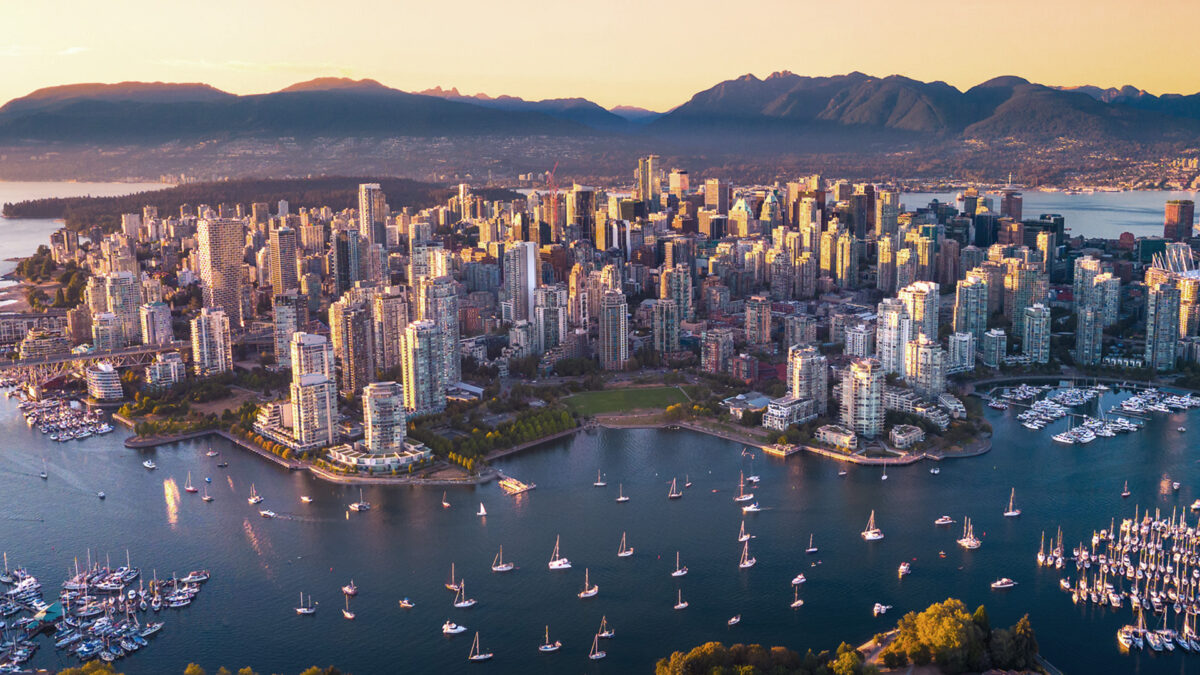 Aerial view of downtown Vancouver and False Creek