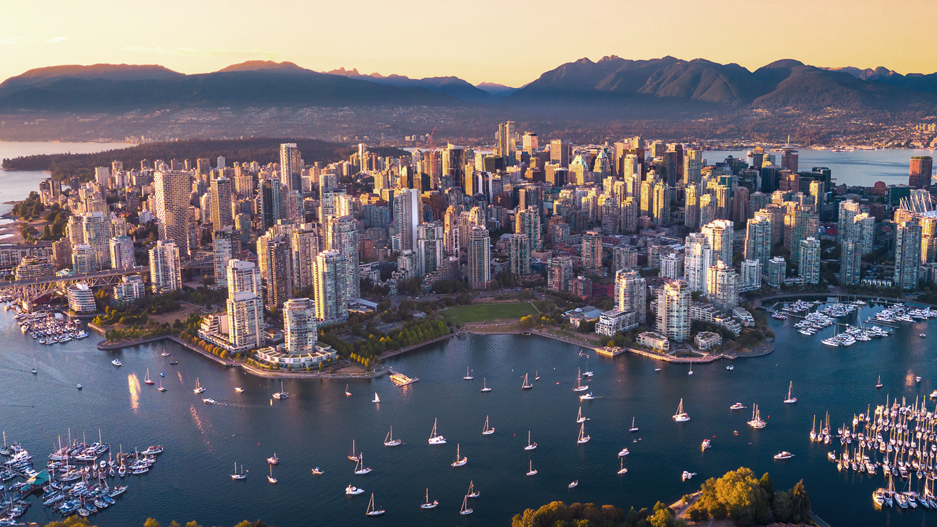 Aerial view of downtown Vancouver and False Creek
